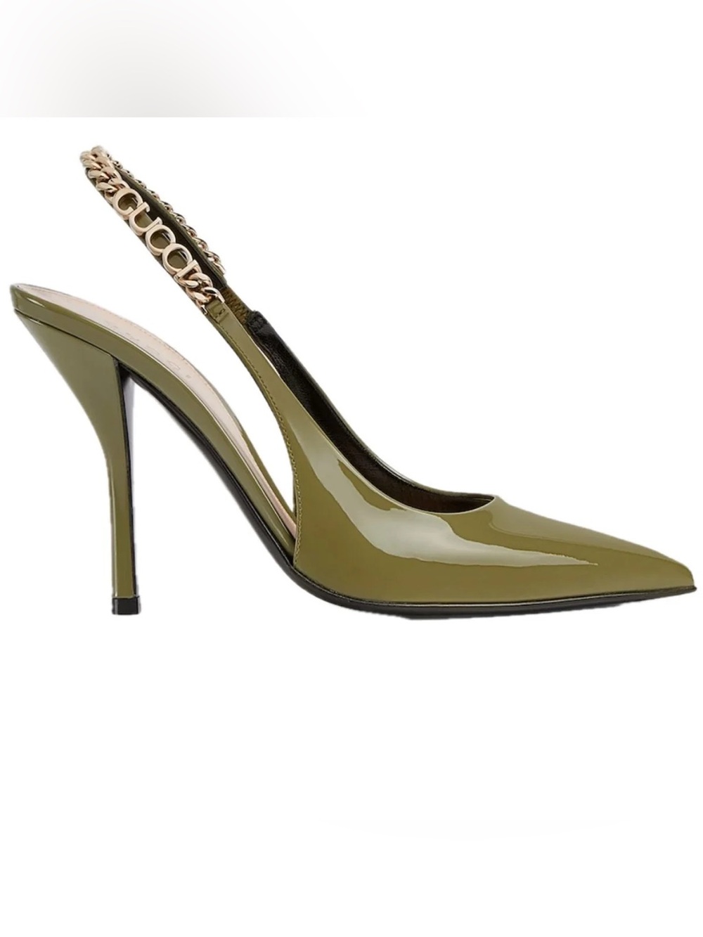 Gucci Signoria Patent Slingback Pump size 41.5 (olive patent leather)